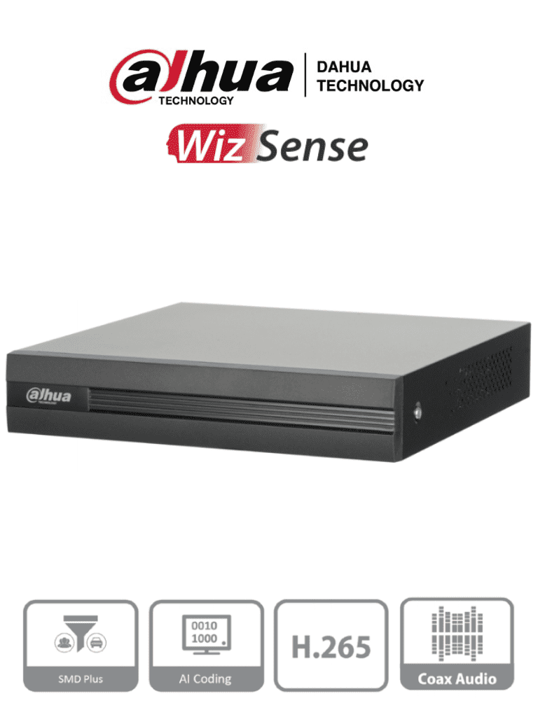 DAHUA XVR1B04H-I - DVR de 4 canales 5MP Lite con WizSense y H.265+. Soporta 4 canales + 2 IP, o hasta 6 canales IP. Con SMD Plus y búsqueda inteligente de humanos y vehículos. 1 puerto SATA de hasta 6TB.