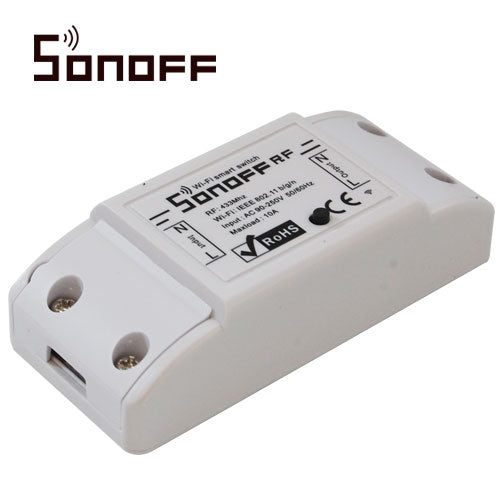 INTERRUPTOR ON/OFF SONOFF RF SMART INALAMBRICO WIFI PARA SOLUCION DE SMART HOME CON TEMPORIZADOR PARA IOS Y ANDROID COMPATIBLE CON ALEXA/GOOGLE HOME/NEST/IFTTT 1CH WIFI 2.4GHZ HASTA 10AMP SOPORTA CONTROL REMOTO PARA INTERIOR DE 433MHZ