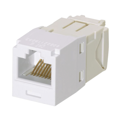 Conector Jack RJ45 Estilo TG, Mini-Com, Categoría 6, de 8 posiciones y 8 cables, Color Blanco Mate