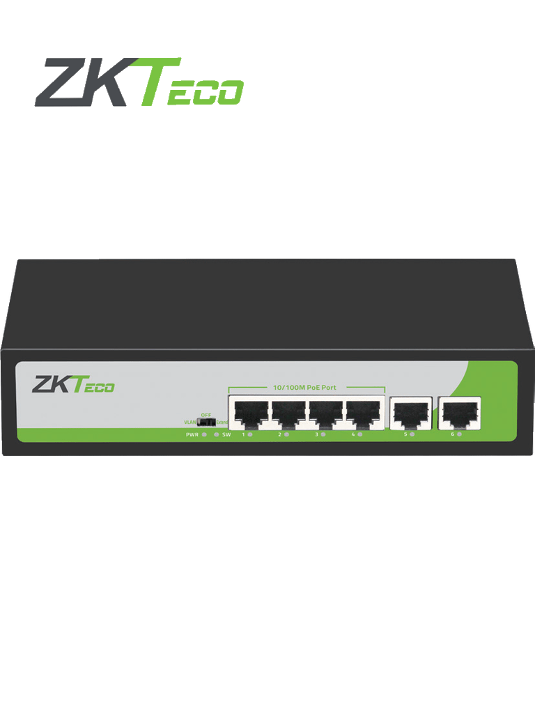 ZKTECO PE04255C -Switch de 4 Puertos Fast Ethernet PoE AF - AT / 2 Puertos RJ45 10/100 / Soporta hasta 250 mts sobre UTP CAT 6 / Protección Contra Descargas / NO Administrable