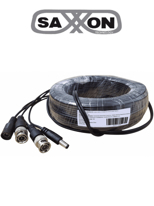 SAXXON WB0150C - Cable de video y energia de 50 Mts/ BNC Macho/ 1 Conector macho y 1 conector hembra de energia/ Para camaras HD hasta 6W/