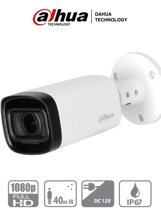 DAHUA HAC-B4A21-VF - Camara Bullet Varifocal de 2 Megapixeles/ Lente de 2.7 a 12mm/ Angulo Ajustable de 102 a 32 Grados/ IR de 40 Mts/ DWDR/ IP67/ Menu OSD/ Soporta: HDCVI/AHD/TVI y CBVS