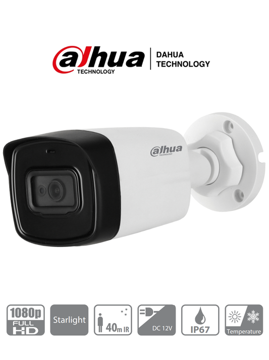 DAHUA HAC-HFW1230TL-28 - Camara Bullet HDCVI 1080p / Lente de 2.8mm/ 106 Grados de Apertura/ IR 40 Mts/ IP67/ STARLIGHT 0.005 Lux/ BLC / HLC / DWDR/ TVI AHD y CBVS