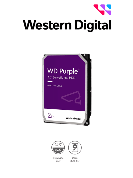 WESTERN WD20PURZ - Disco duro 2 TB / Serie PURPLE / SATA 6 GBS / Recomendado para videovigilancia / Tamano de 3.5