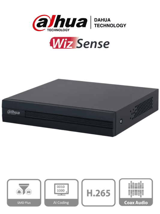 DAHUA XVR1B04-I - DVR de 4 Canales 1080p LiteWizSense y Cooper-I. Compatible con H.265+, admite hasta 5 canales IP y 4 canales con SMD Plus para detección avanzada. Búsqueda inteligente de personas y vehículos, codificación eficiente