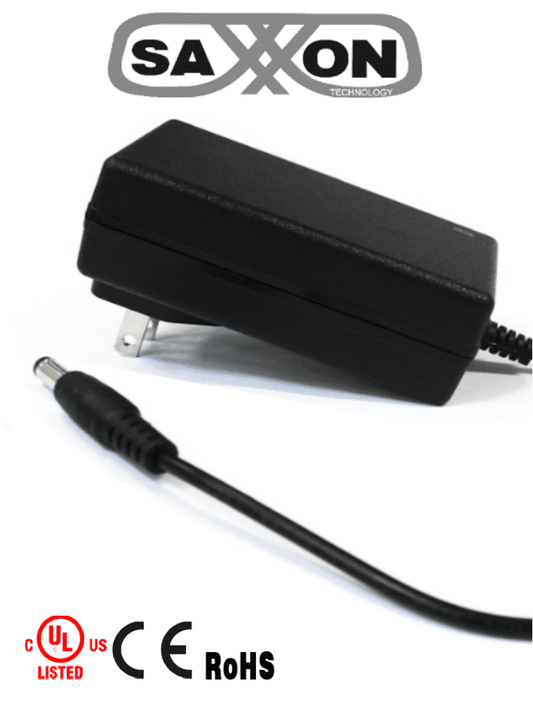 SAXXON PSU1203 - Fuente de Poder Regulada de 12 Vcc 3 Amperes/ Cable de 1.2 Metros/ Para Usos Multiples: Sistemas de CCTV, Acceso, Asistencia, etc/ Certificación UL