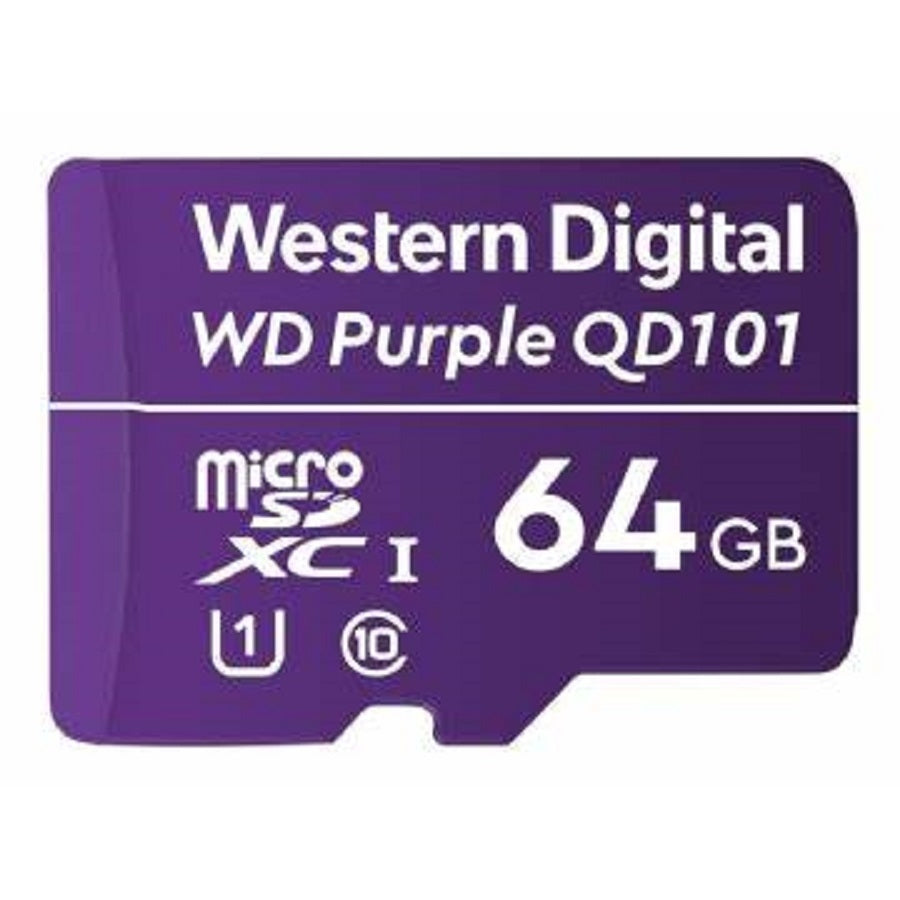 MEMORIA WD PURPLE SC QD101 MICRO SDXC 64GB VIDEOVIGILANCIA 24/7 CLASE 10 U1 LECT 50MB/S ESC 40MB/S WDD064G1P0C