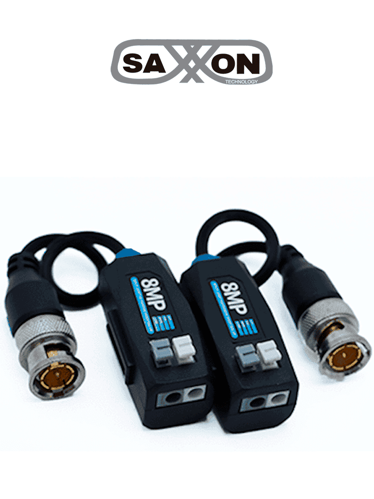 SAXXON SXCF800 - Par de Transceptores Pasivos 4K / Botónes Push / 8MP ( 4K ) hasta 200 Metros / 1080P hasta 250 Metros / Soporta HDCVI / AHD / TVI / CBVS / Fácil Conexión