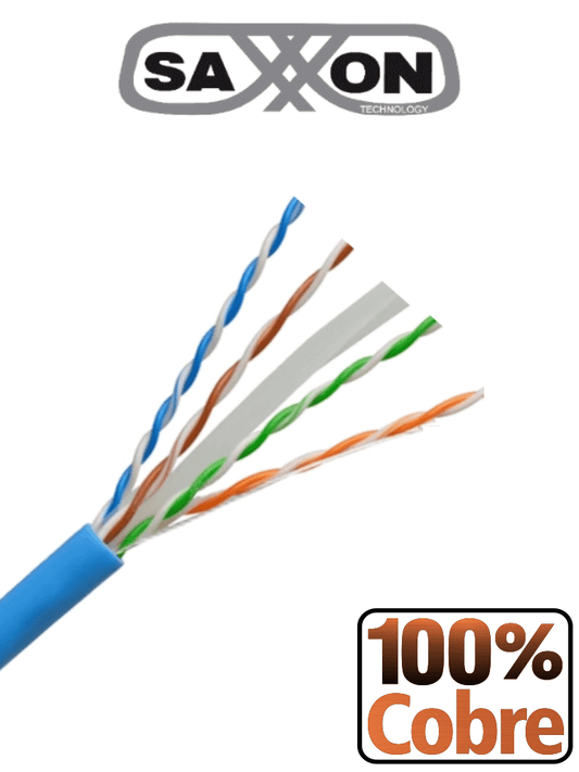 SAXXON OUTP6COP100B -metro de  Cable UTP 100% cobre / Categoria 6 / Color azul / Interior 4 Pares / FLUKE TEST / CERT ISO9001 / UL 444 / ROHS / ANSI / Tia / EI